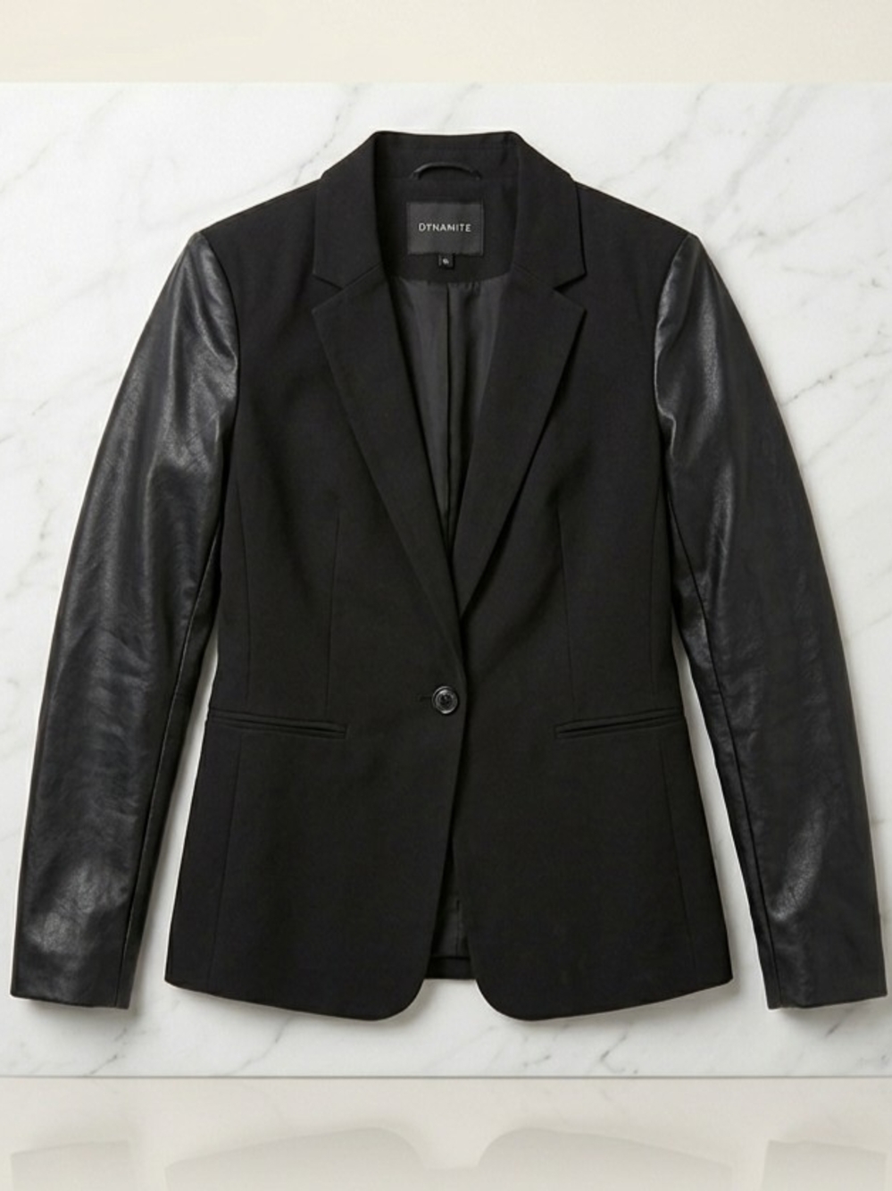 Dynamite Black Blazer with Faux Leather Sleeves Pre-Owned